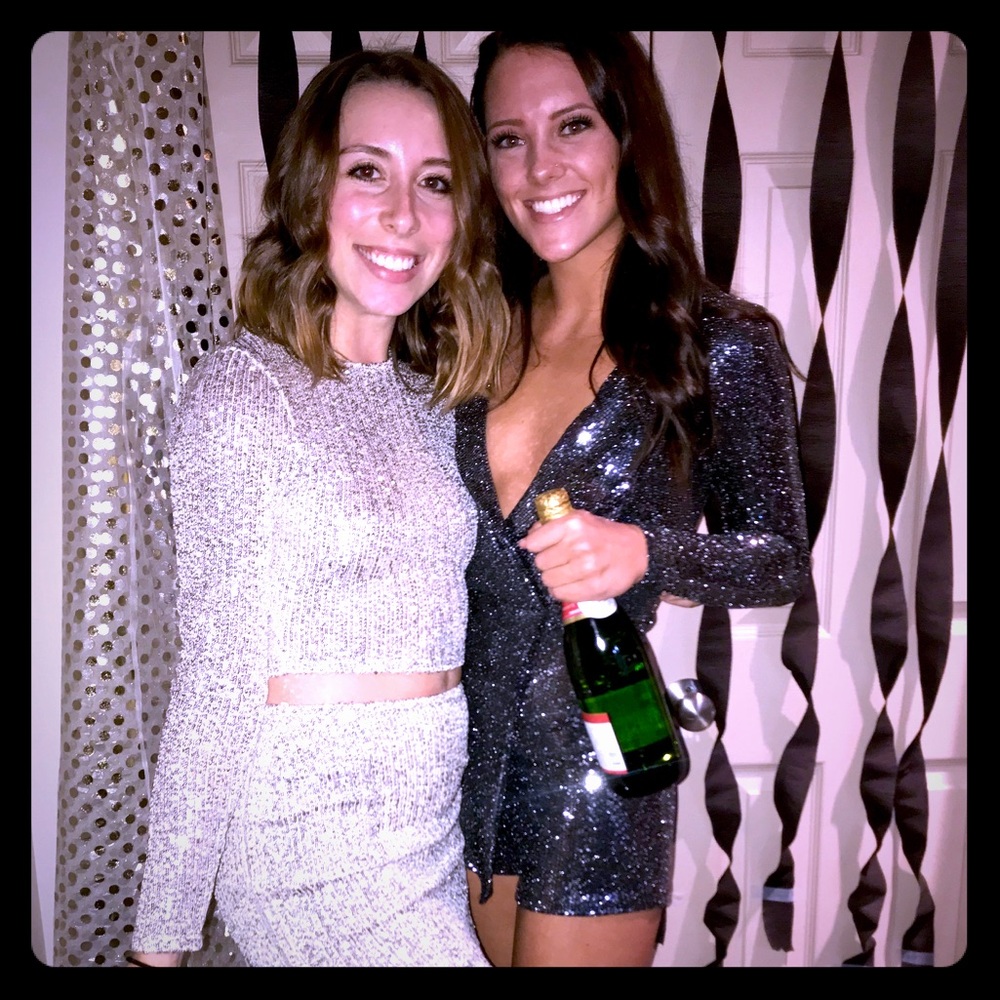 Black, sequined, v-neck, Windsor romper